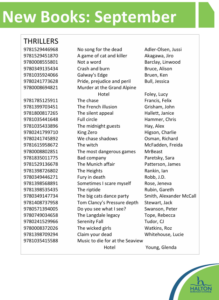 New Book List September Thriller