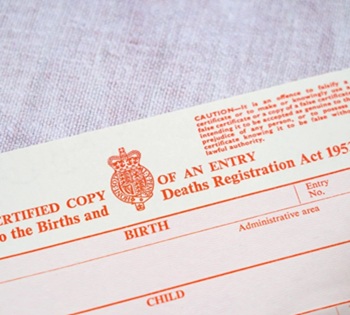 Copy of a birth certificate